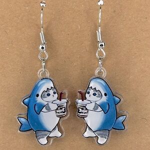 Shark Cat Dangle Earrings 2D Acrylic Cartoon